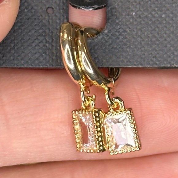 E72. Swarovski Crystal Gold Overlay Hoop Dangle earrings - Picture 2 of 5